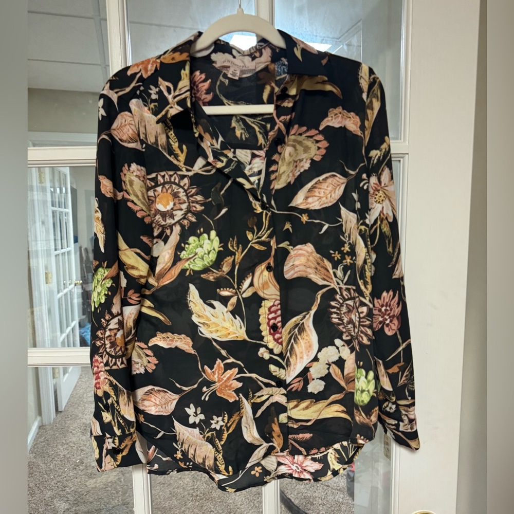 Philosophy Black Floral Button Down Shirt Small